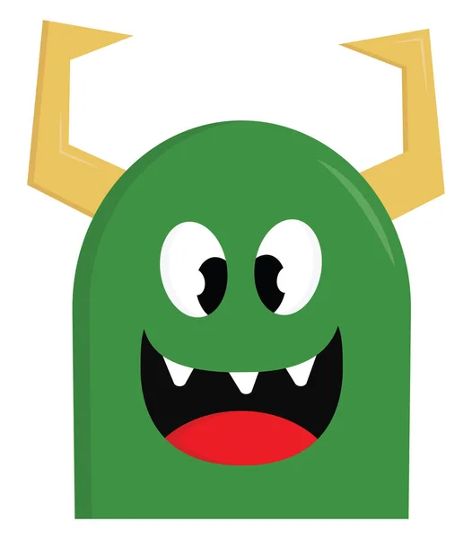 Glückliches grünes Monster mit gelben Hörnern Vektor Illustration auf whi — Stockvektor