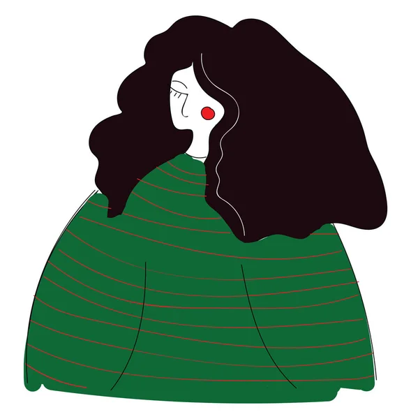 Retrato abstracto de una chica con el pelo largo y oscuro en un sudor verde — Archivo Imágenes Vectoriales