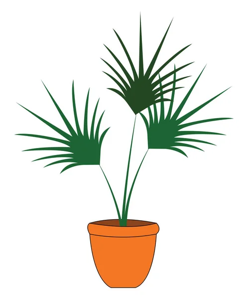 Palma verde in vaso da fiori arancione illustrazione vettoriale su bianco — Vettoriale Stock