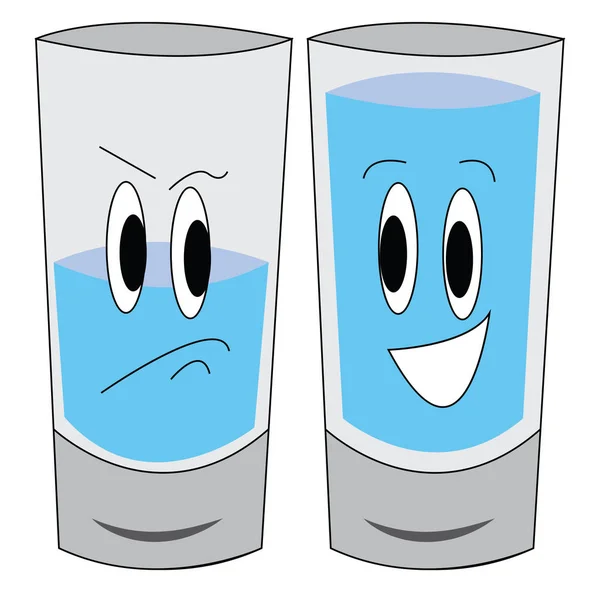 Vektorová ilustrace smutné poloplné sklenice vody a štěstí — Stockový vektor