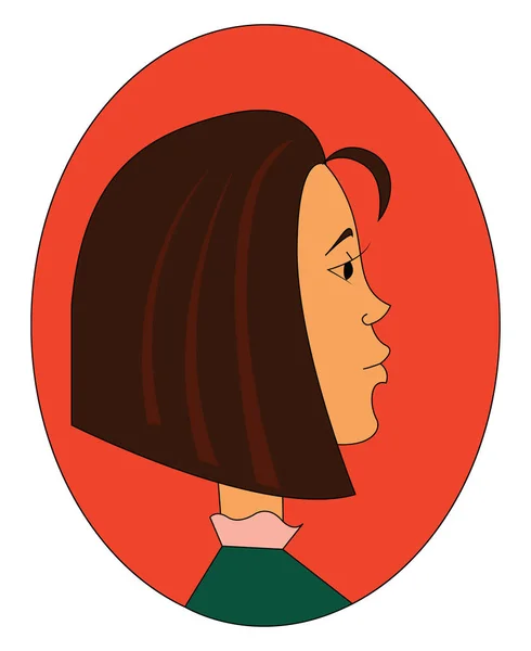 Profilo di una ragazza con vettoriale di capelli castani illustrazione in arancione — Vettoriale Stock