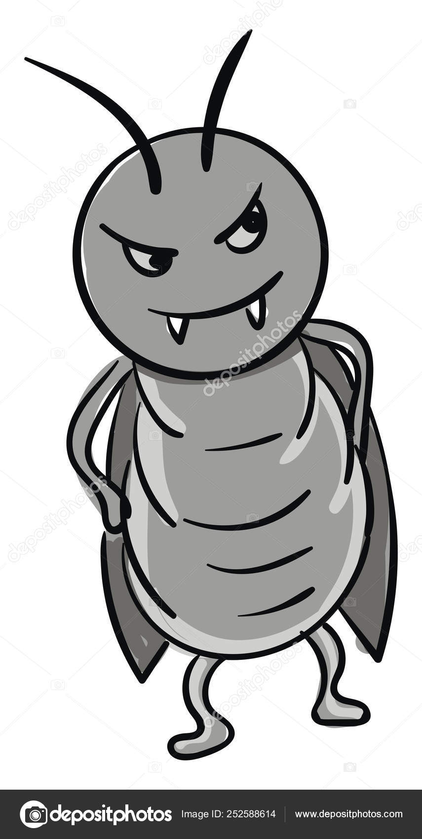 Angry gray cockroach illustration color vector on white backgrou Stock ...
