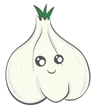 Beyaz artalan üzerinde sevimli gülümseyen beyaz sarımsak vektör illüstrasyon