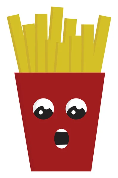 Rojo sorprendido papas fritas caja vector ilustración en la espalda blanca — Archivo Imágenes Vectoriales