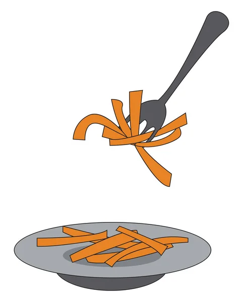 Batatas fritas em uma placa e em uma ilustração do vetor do garfo em whi — Vetor de Stock