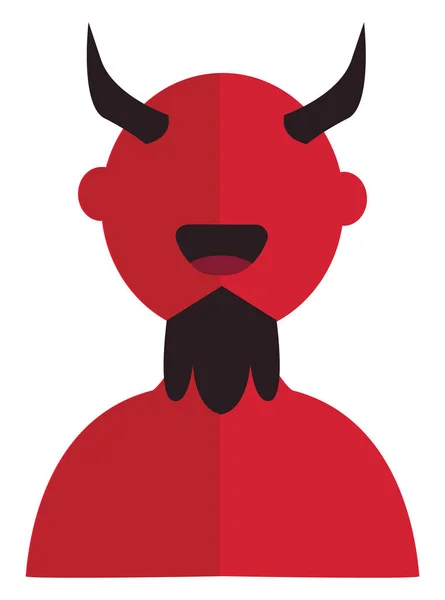 Vector illustratie van een rode glimlachende duivel met zwarte baard en — Stockvector