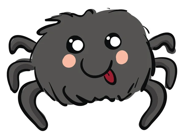 Linda araña gris sonriente con ilustración vectorial tounge out rojo — Vector de stock