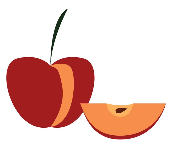 Rött äpple med ett segment illustration Print vektor på vit bakgrunds — Stock vektor