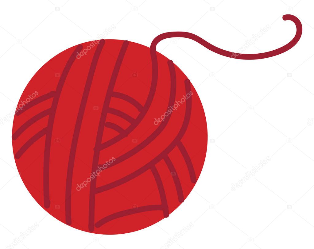 Red ball of yarn illustration color vector on white background