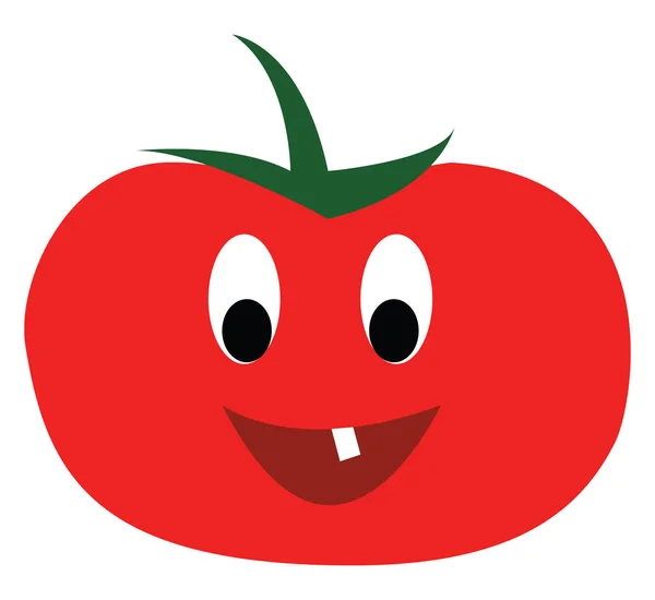 曲がった歯のベクトルまたは色のイラストが付いている赤いトマト — ストックベクタ