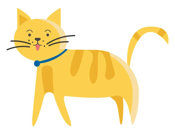 Gatito de mascota marrón con vector de cinta azul o ilustración de color — Vector de stock