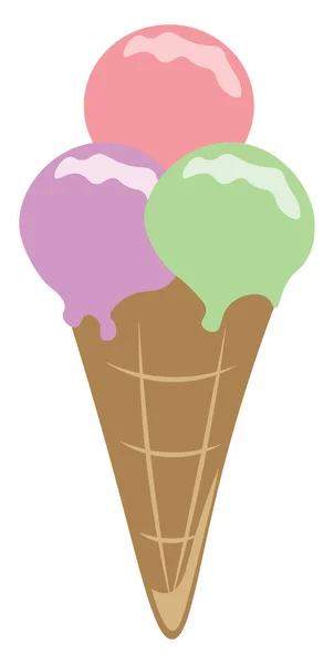 Cono de helado con tres vectores de sabor diferentes o illus de color — Vector de stock