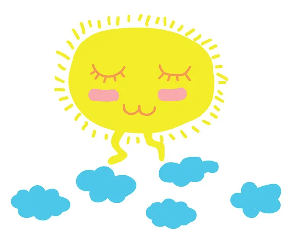 Bir güneş ve bulutlar vektör veya renk illüstrasyon — Stok Vektör