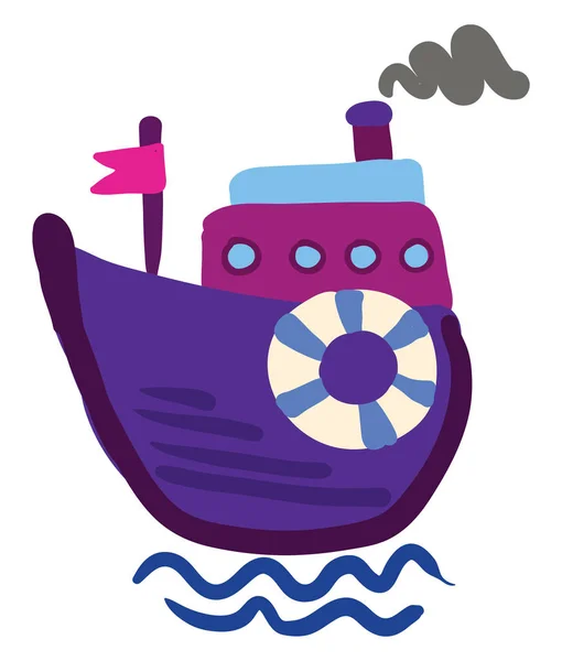 紫色の蒸気ボートのベクトルまたはカラーイラストの描画 — ストックベクタ