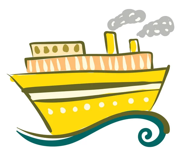 Yellow steam ship on the sea vector or color illustration — Stock Vector