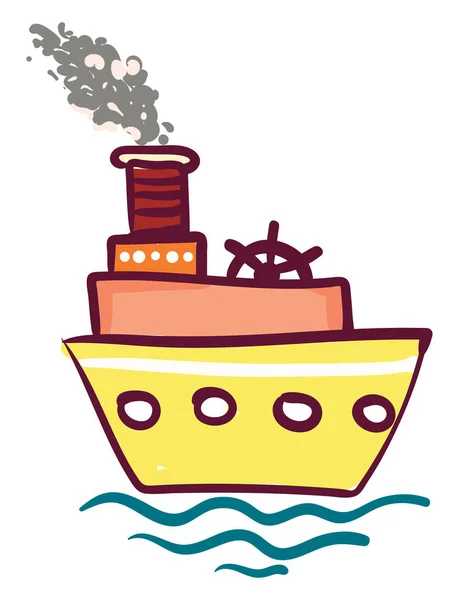 Yellow triple layered steam ship vector or color illustration — Stock Vector