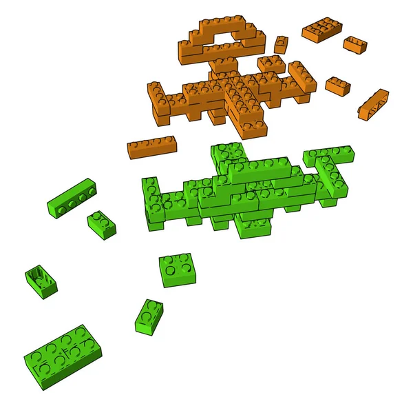 Der grüne und orangefarbene Blockvektor oder die farbige Abbildung — Stockvektor