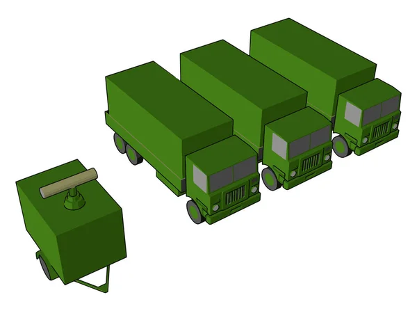 Trois vecteur de véhicule militaire ou illustration en couleur — Image vectorielle