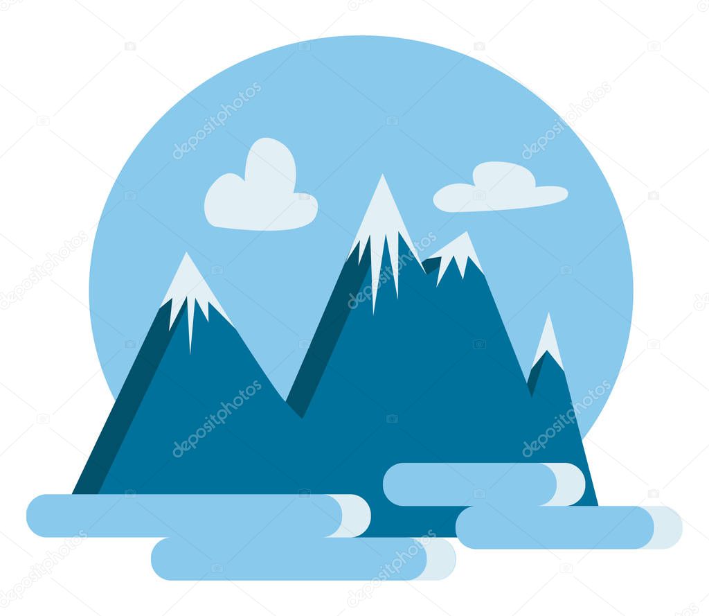 Blue snow covered mountain vector or color illustration