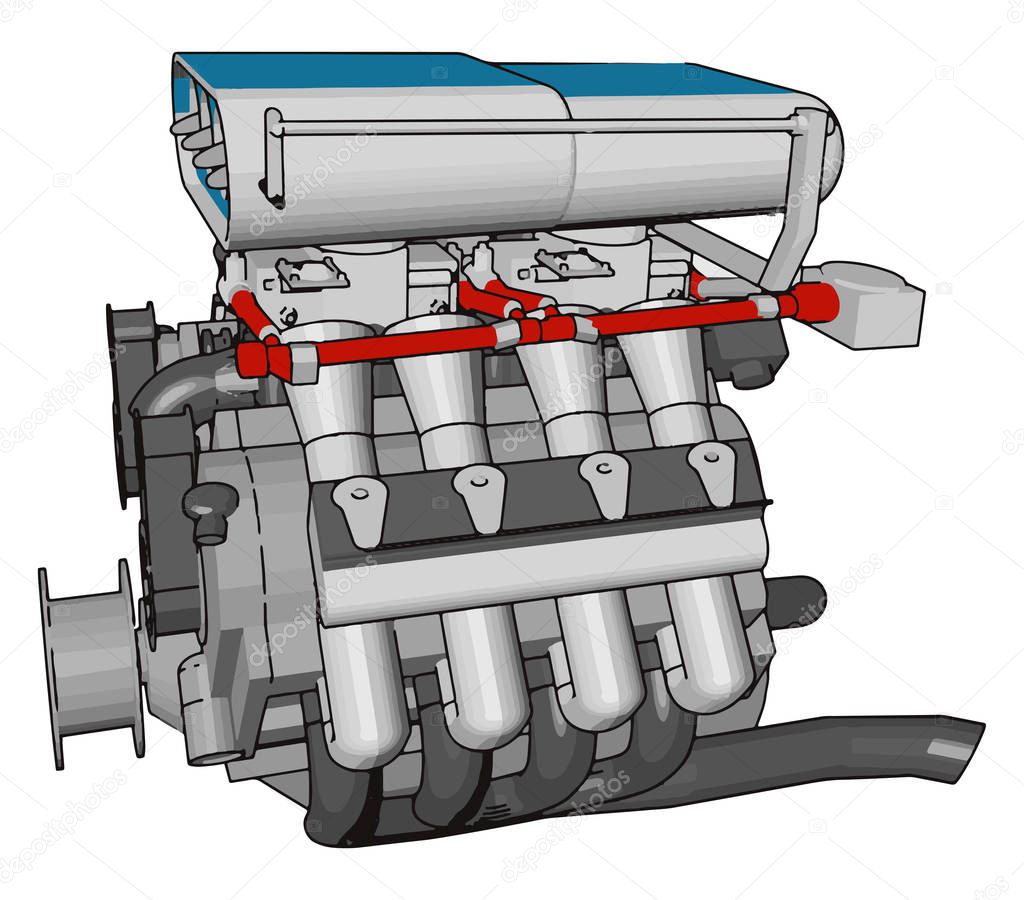 A complicated engine vector or color illustration