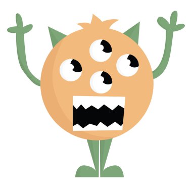 Bir kahverengi 4 gözlü canavar, vektör renk illüstrasyon.