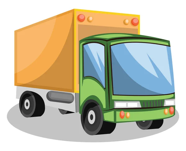 Зеленая и желтая векторная иллюстрация грузовика на белом — стоковый вектор