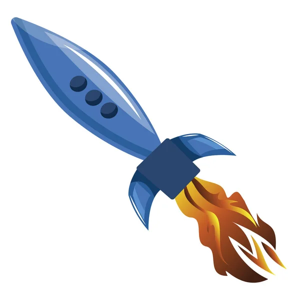 Flying blue rocket vector illustration on white background. — Stock Vector