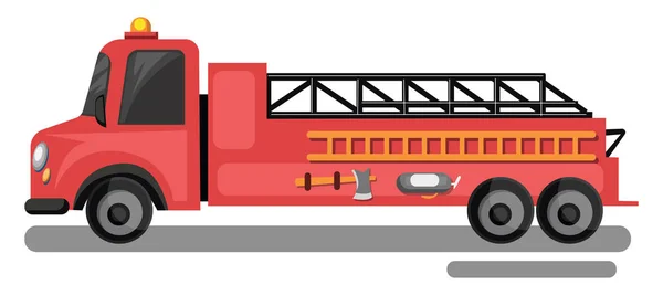 Camión de bomberos rojo con escalera amarilla vector ilustración en blanco b — Vector de stock