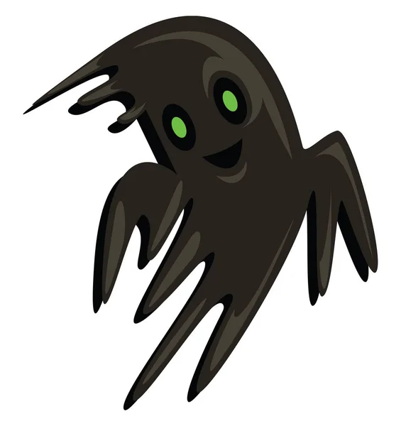 Felice fantasma di Halloween nero con gli occhi verdi vettoriale illustrazione — Vettoriale Stock