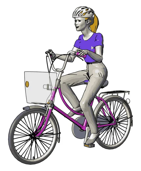 Dívka jezdila na kole s helmicí velmi aktivní a sportovně — Stockový vektor