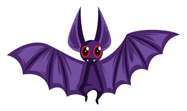 Vystrašený fialový netopýr s červenými oči a s velkými křídly, ilustrativiem — Stockový vektor