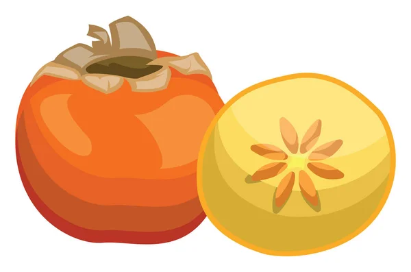 Cartone animato di un frutto arancio cachi mezzo giallo cachi arguzia — Vettoriale Stock