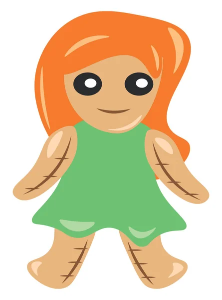 Una muñeca con vestido verde vector vestido o ilustración de color — Vector de stock