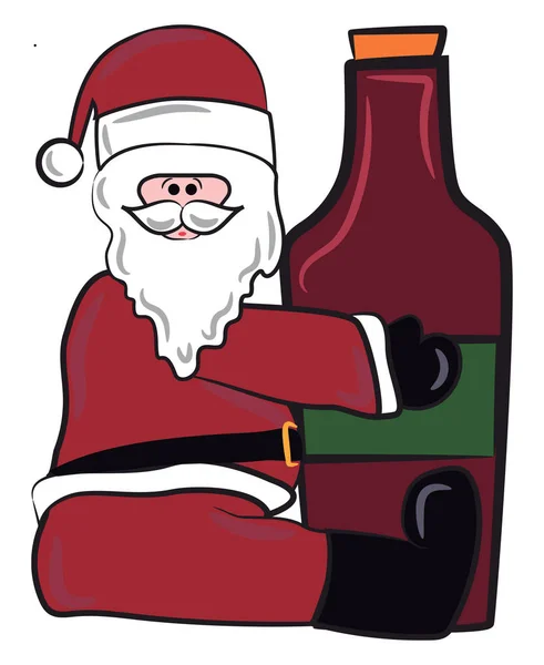 圣诞老人与红色酒瓶向量或颜色例证 — 图库矢量图片