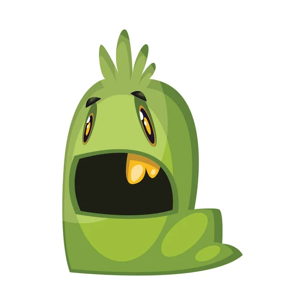 Supprissed groene worm op zoek naar monster illustratie op witte rug — Stockvector