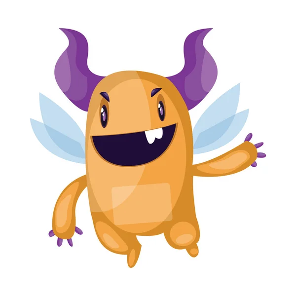 邪恶的橙色仙女怪物与大紫色的角和翅膀生病 — 图库矢量图片