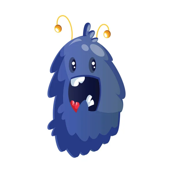 Glücklich blau pelzigen Cartoon-Monster auf weißem Hintergrund Vektor illu — Stockvektor