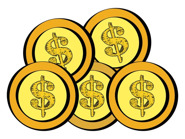 Zlaté dolarové mince vektorovou nebo barevnou ilustraci — Stockový vektor