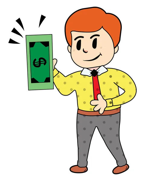 Zakenman met groene dollar Bill vector of kleur illustratie — Stockvector