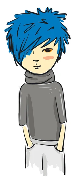 Un niño con un pelo azul, ilustración de color vectorial . — Vector de stock