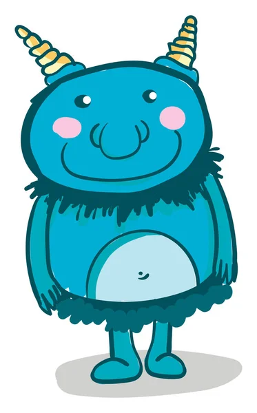 A happy blue monster with rosy cheeks, vector color illustration — Stock Vector