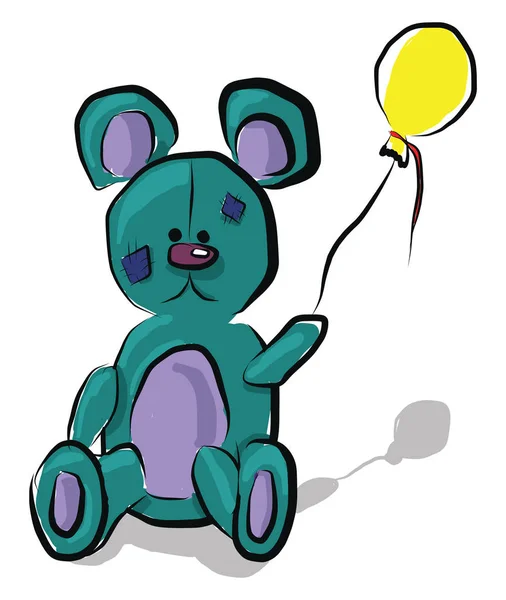 Um urso com um balão amarelo, ilustração de cor vetorial . — Vetor de Stock