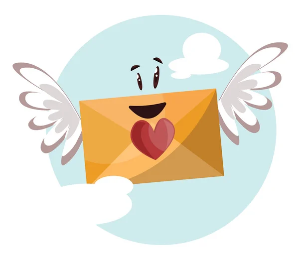 Enveloppe jaune foncé avec un coeur rouge et des ailes souriantes vecteur i — Image vectorielle