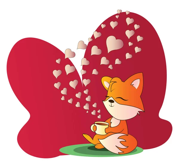 Fox sitting and drinking a cup of coffee vector illistration in — Stock Vector