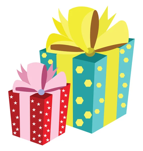 Un grand coffret cadeau avec papier d'emballage turquoise avec hexagones jaunes — Image vectorielle