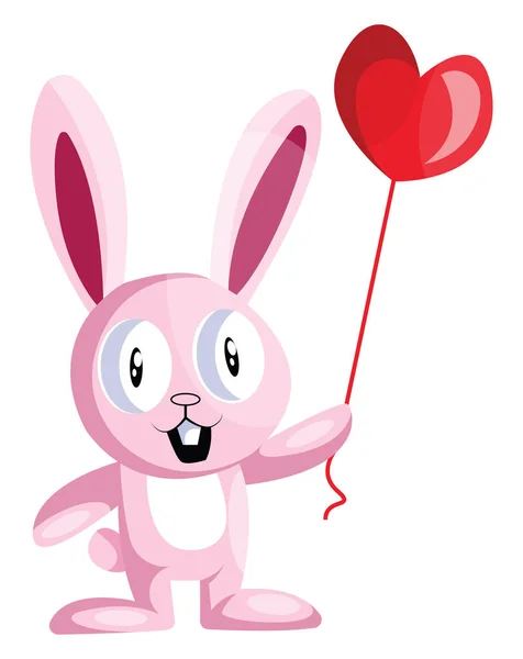 Pink bunny holding a heart shaped balloon vector illustration on — Stock Vector