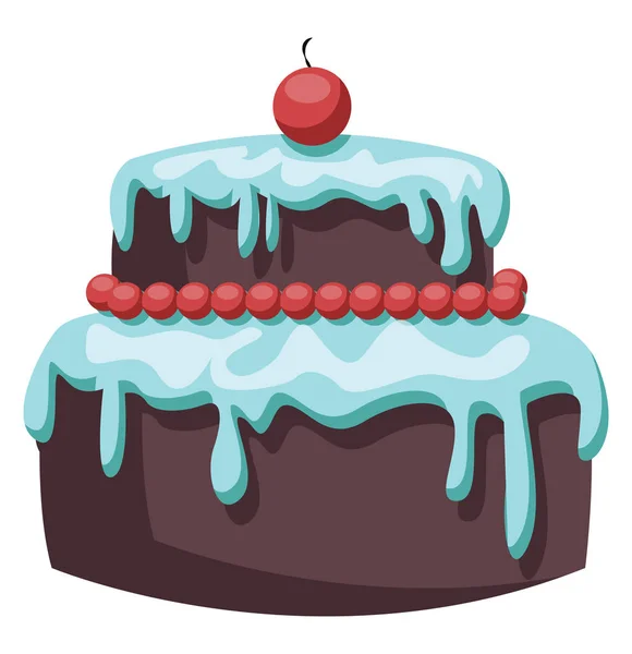 Gâteau brun avec glaçage bleu clair et illustration vectorielle cerise rouge — Image vectorielle