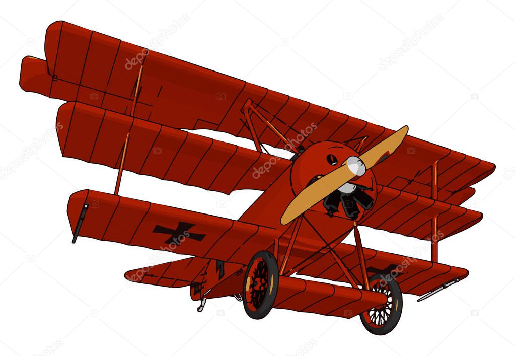 Triplane a vintage three vertical wing airplane vector or color 