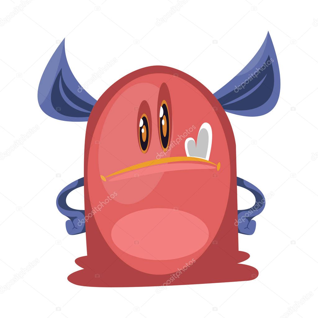 Confident red monster with big blue ears cartoon charater white 