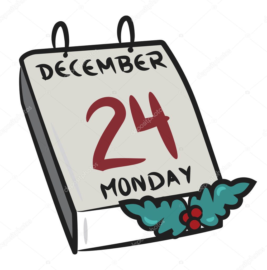 Calendar with date of Christmas eve vector or color illustration